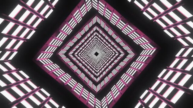 4K video abstract energy tunnel looping in space with twisting and rotating effect. seamless loop flying into spaceship tunnel, sci-fi spaceship corridor. Futuristic technology abstract 3D render VJ.	