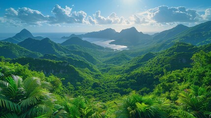 Fototapeta premium Landscape with trees, sea, forest, natural beauty.