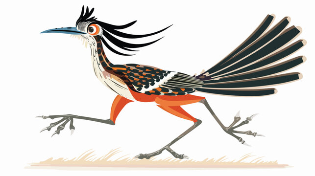 Cartoon Roadrunner bird running on the road Flat vector