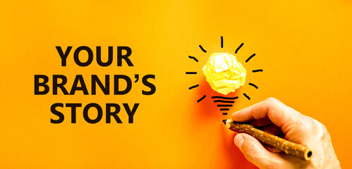 Branding and your brand story symbol. Concept words Your brands story on beautiful orange paper....