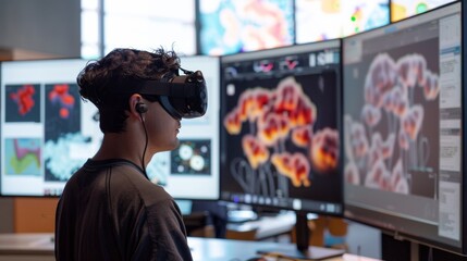 Man Experiencing Virtual Reality in a High-Tech Visualization Lab