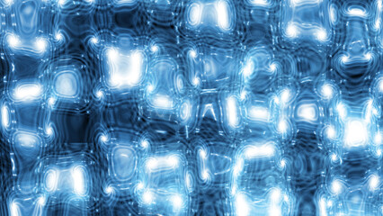 abstract background made of blue holographic foil, with iridescent white ripples, metallic reflection