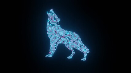 4K video animation of beautiful green texture or pattern formation on the Wolf shape, isolated on black background. 3d rendering abstract loop animation neon lighting effect on a Wolf. - Powered by Adobe