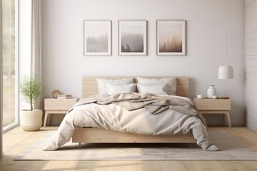 Fototapeta na wymiar Scandinavian Cozy Dream: Light & Simple Bedroom Design