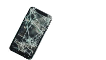 A close up of the smartphone with broken screen. Cracked modern touch screen.