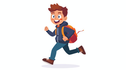 Cartoon school boy with backpack running Flat vector