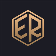 Elegant Hexagon Letter ER Logo Design. Initial Luxurious ER Logo Template