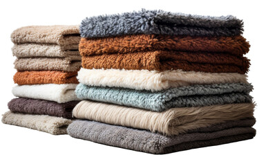 A tower of fluffy towels stacked in a precise arrangement