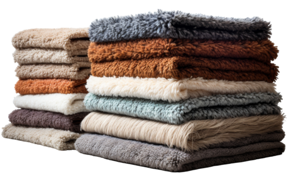 A tower of fluffy towels stacked in a precise arrangement