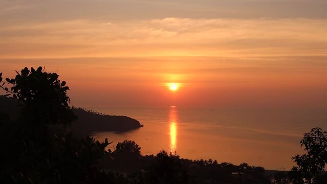 Beautiful scenic view on sea horizon at sunset time. Golden hour