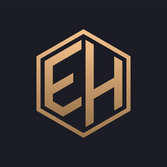 Elegant Hexagon Letter EH Logo Design. Initial Luxurious EH Logo Template