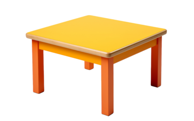 A small wooden table with a bright yellow top adding a pop of color to its surroundings