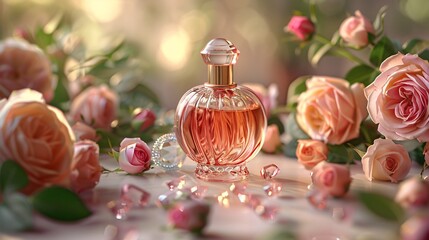 Obraz na płótnie Canvas Pink Roses and Perfume A Sweet and Elegant Fragrance Generative AI