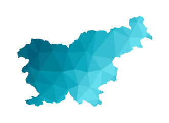 Vector illustration with simplified blue silhouette of Slovenia map. Polygonal triangular style. White background.