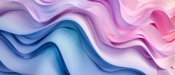 Modern wallpaper with pink blue violet blue wavy folds in 3D render