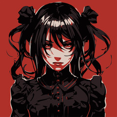 gothic anime girl vector, vampire, anime girl illustration, anime girl avatar, logo, vector, adobe illustrator blood, red, woman illustration, flat vector, Dark Anime Girl Illustration, 
