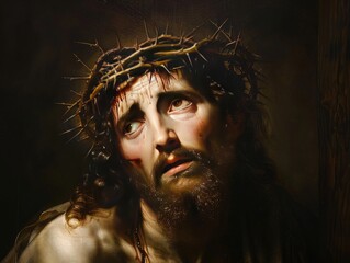 Jesus with a crown of thorns,
