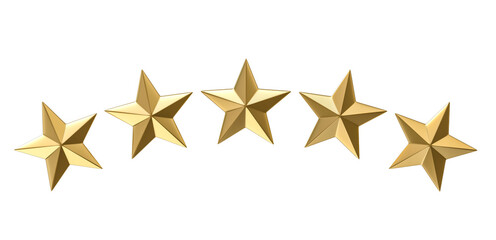 Five golden star rating isolated on white