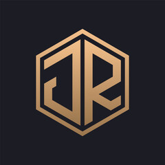 Elegant Hexagon Letter JR Logo Design. Initial Luxurious JR Logo Template