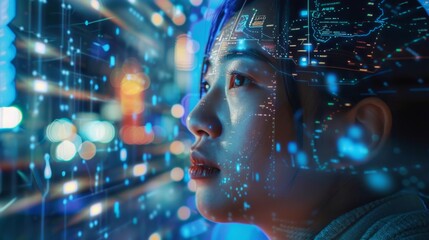 Woman Engaging With Futuristic Data Display