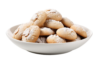 Fototapeta premium A white bowl overflows with delicate cookies covered in a blanket of powdery sugar