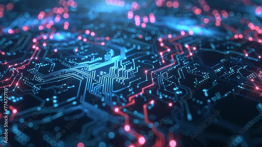 Aufkleber computer circuit board with red and blue lights