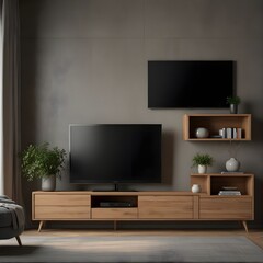 "Default TV on Cabinet in Modern Living Room on Transparent Background"






