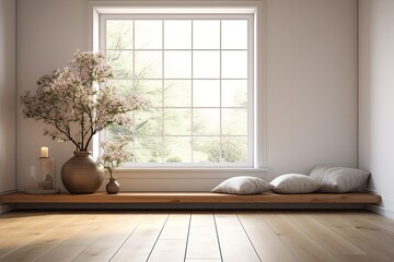 Tranquil Zen: Minimalist Serene Meditation Room Decor Featuring Simple Design and Tranquil Colors