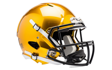 A football helmet stands boldly against a stark white backdrop