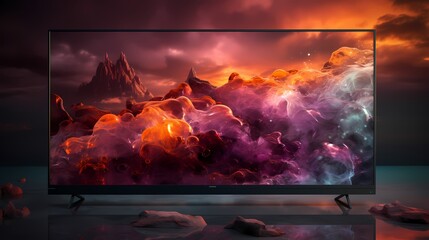 An elegant smart TV mockup highlighting a captivating video stream on a solid background