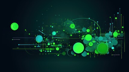 Obraz premium Abstract digital artwork featuring green circles and lines against a black background