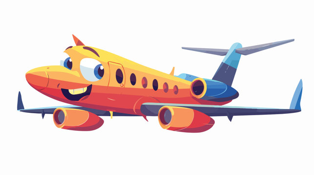 Cartoon smiling airplane mascot character Flat vector