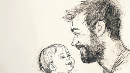 Fototapeta premium Father's Day A sketch of the face of an adult man with his child
