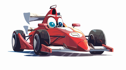 Cartoon smiling formula racing car mascot Flat vector - obrazy, fototapety, plakaty