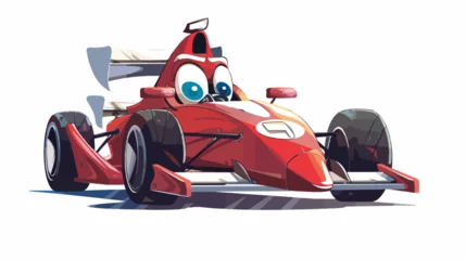 Behangcirkel Cartoon smiling formula racing car mascot Flat vector © Roses