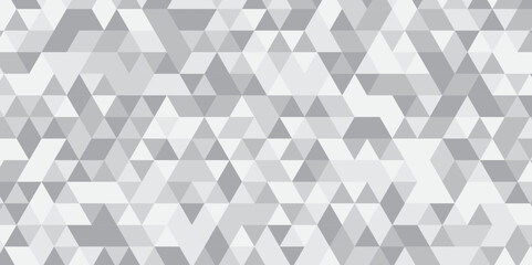 Abstract geometric white and gray background seamless mosaic and low polygon triangle texture wallpaper. Triangle shape retro wall grid pattern geometric ornament tile vector square element.