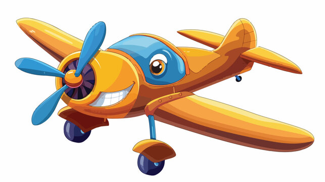 Cartoon smiling plane mascot character Flat vector
