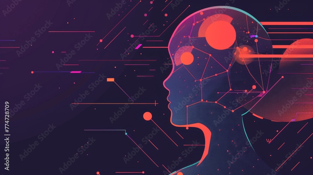 Poster futuristic visualization of artificial intelligence head concept