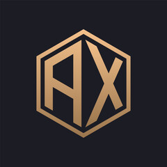 Elegant Hexagon Letter AX Logo Design. Initial Luxurious AX Logo Template