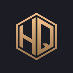 Elegant Hexagon Letter HQ Logo Design. Initial Luxurious HQ Logo Template