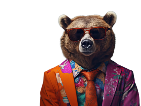 Cool bear in the sunglasses and suit on the transparent background - Powered by Adobe