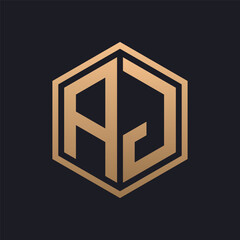 Elegant Hexagon Letter AJ Logo Design. Initial Luxurious AJ Logo Template