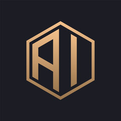 Elegant Hexagon Letter AI Logo Design. Initial Luxurious AI Logo Template