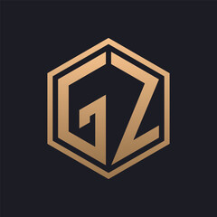 Elegant Hexagon Letter GZ Logo Design. Initial Luxurious GZ Logo Template