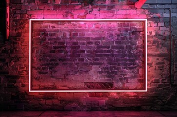Brick wall with rectangular neon frame