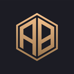 Elegant Hexagon Letter AB Logo Design. Initial Luxurious AB Logo Template