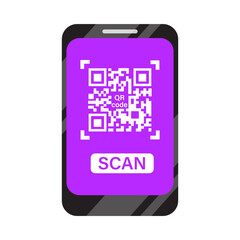 Scan Icon Smartphone scan QR code with orange screen illustration. Rasterized copy.
