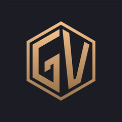 Elegant Hexagon Letter GV Logo Design. Initial Luxurious GV Logo Template