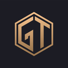 Elegant Hexagon Letter GT Logo Design. Initial Luxurious GT Logo Template