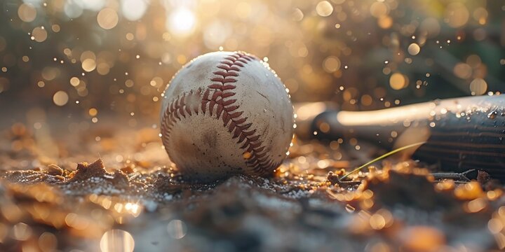 Close up of a baseball with a playfield background